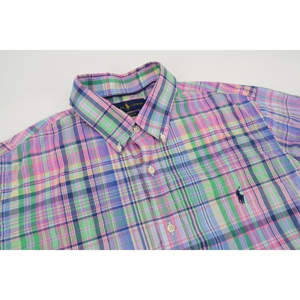 Ralph Lauren Button Down Shirt Mens XL Multi Color Plaid Classic Short Sleeve